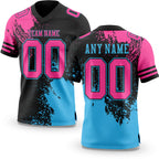 Custom Black Pink-Sky Blue 3D Pattern Abstract Brush Stroke Authentic Football Jersey