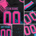 Custom Black Pink-Sky Blue 3D Pattern Abstract Brush Stroke Authentic Football Jersey detail