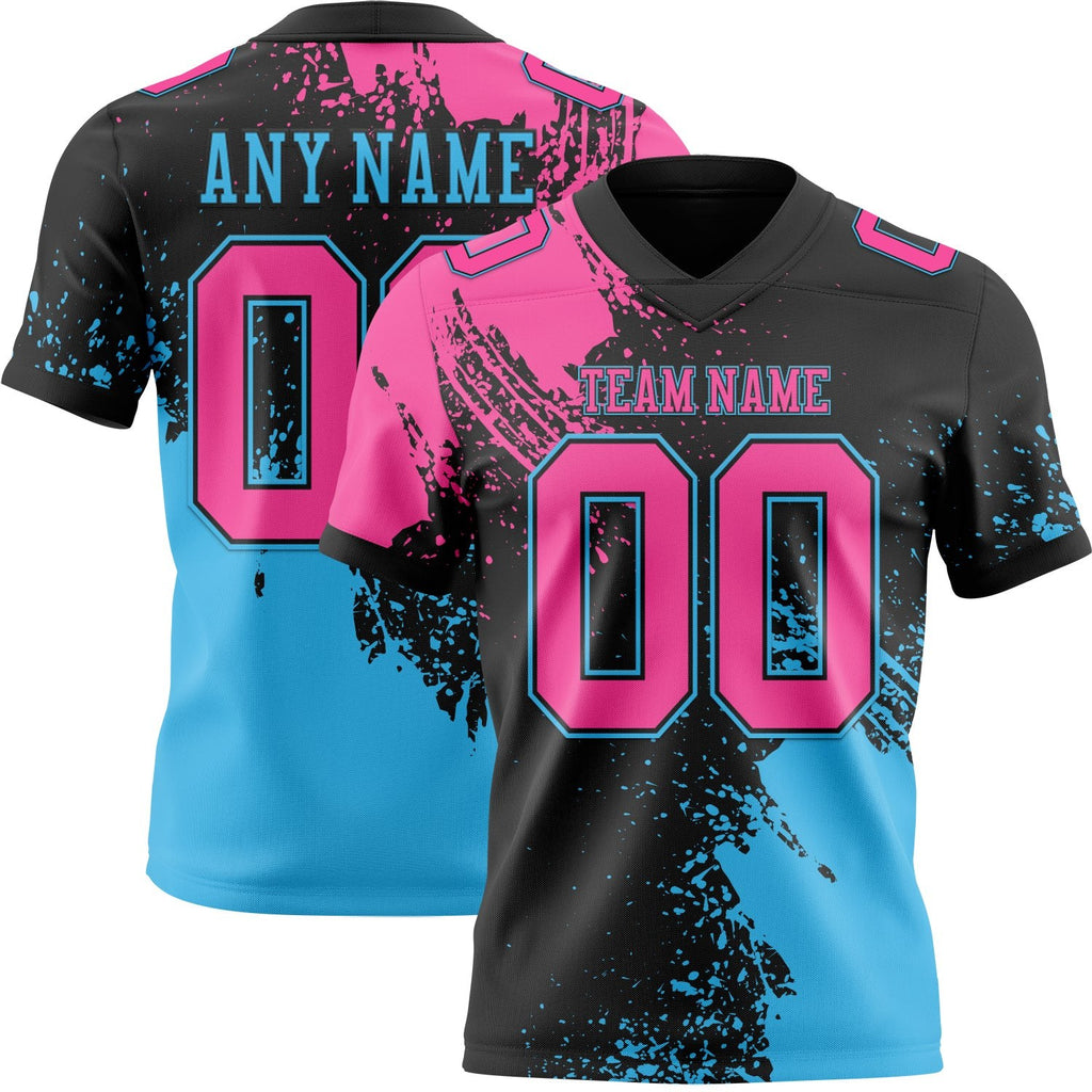 Custom Black Pink-Sky Blue 3D Pattern Abstract Brush Stroke Authentic Football Jersey photo 1