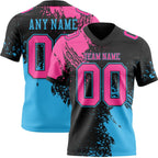 Custom Black Pink-Sky Blue 3D Pattern Abstract Brush Stroke Authentic Football Jersey photo 1