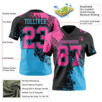 Custom Black Pink-Sky Blue 3D Pattern Abstract Brush Stroke Authentic Football Jersey photo 2