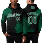 Custom Stitched Black Kelly Green-White 3D Pattern Design Abstract Brush Stroke Sports Pullover Sweatshirt Hoodie worn front and back