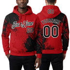 Custom Stitched Red Black-White 3D Pattern Design Abstract Brush Stroke Sports Pullover Sweatshirt Hoodie worn front and back