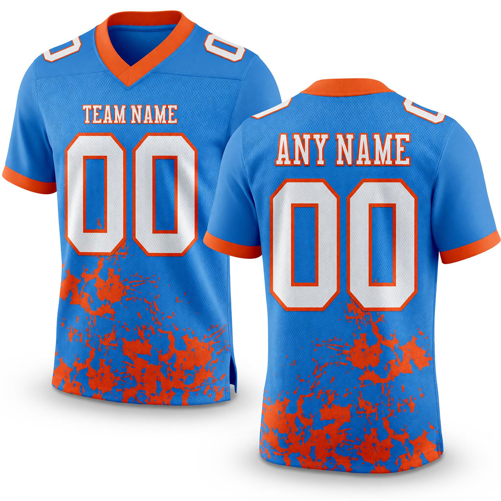 Custom Powder Blue White-Orange 3D Pattern Splash Authentic Football Jersey