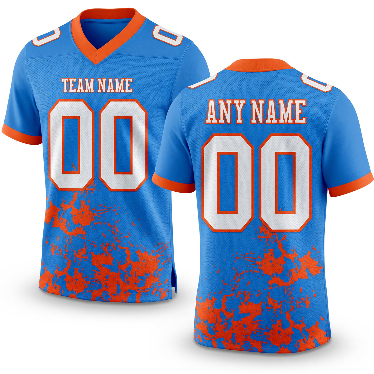 Custom Powder Blue White-Orange 3D Pattern Splash Authentic Football Jersey