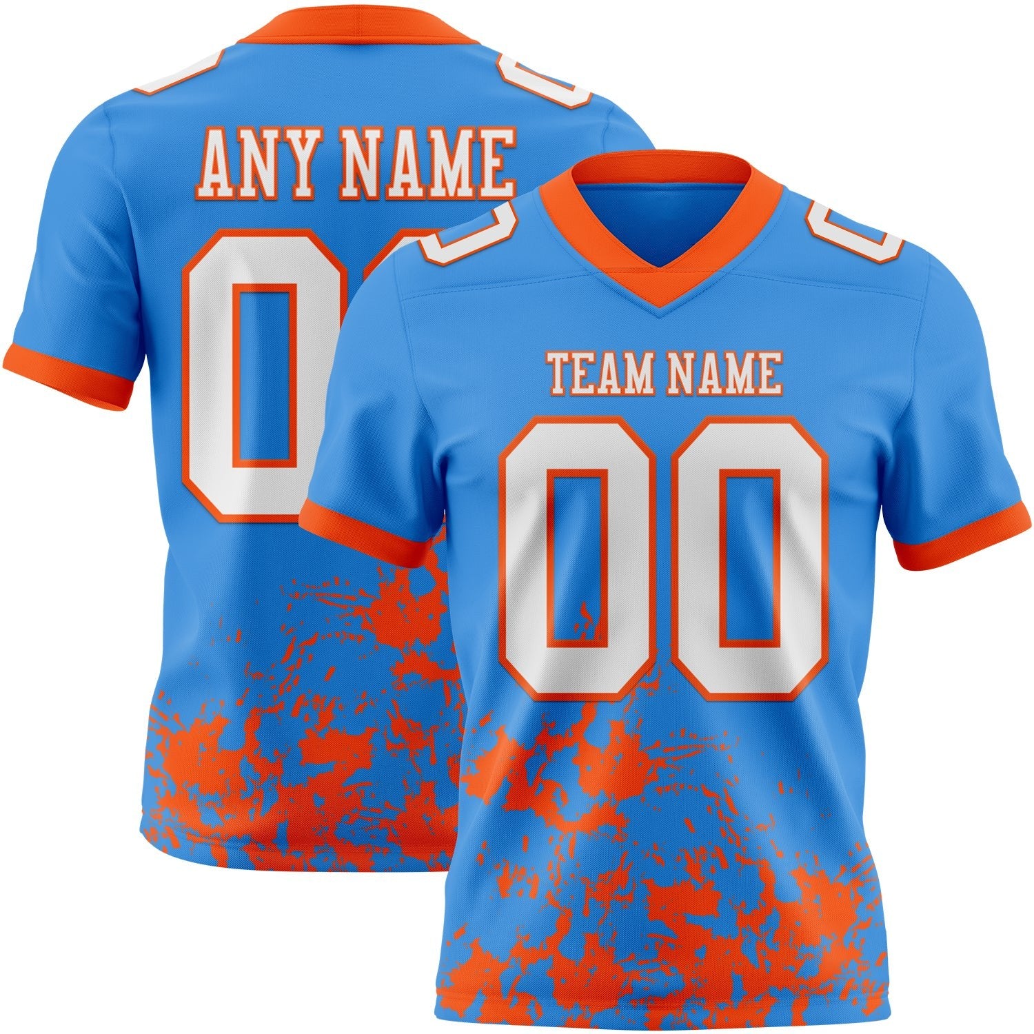 Custom Powder Blue White-Orange 3D Pattern Splash Authentic Football Jersey photo 1