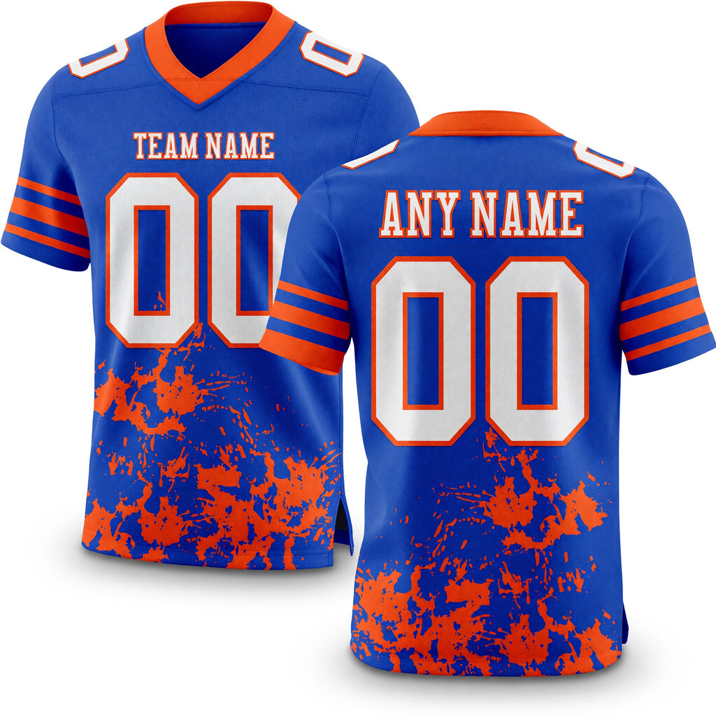 Custom Thunder Blue White-Orange 3D Pattern Splash Authentic Football Jersey