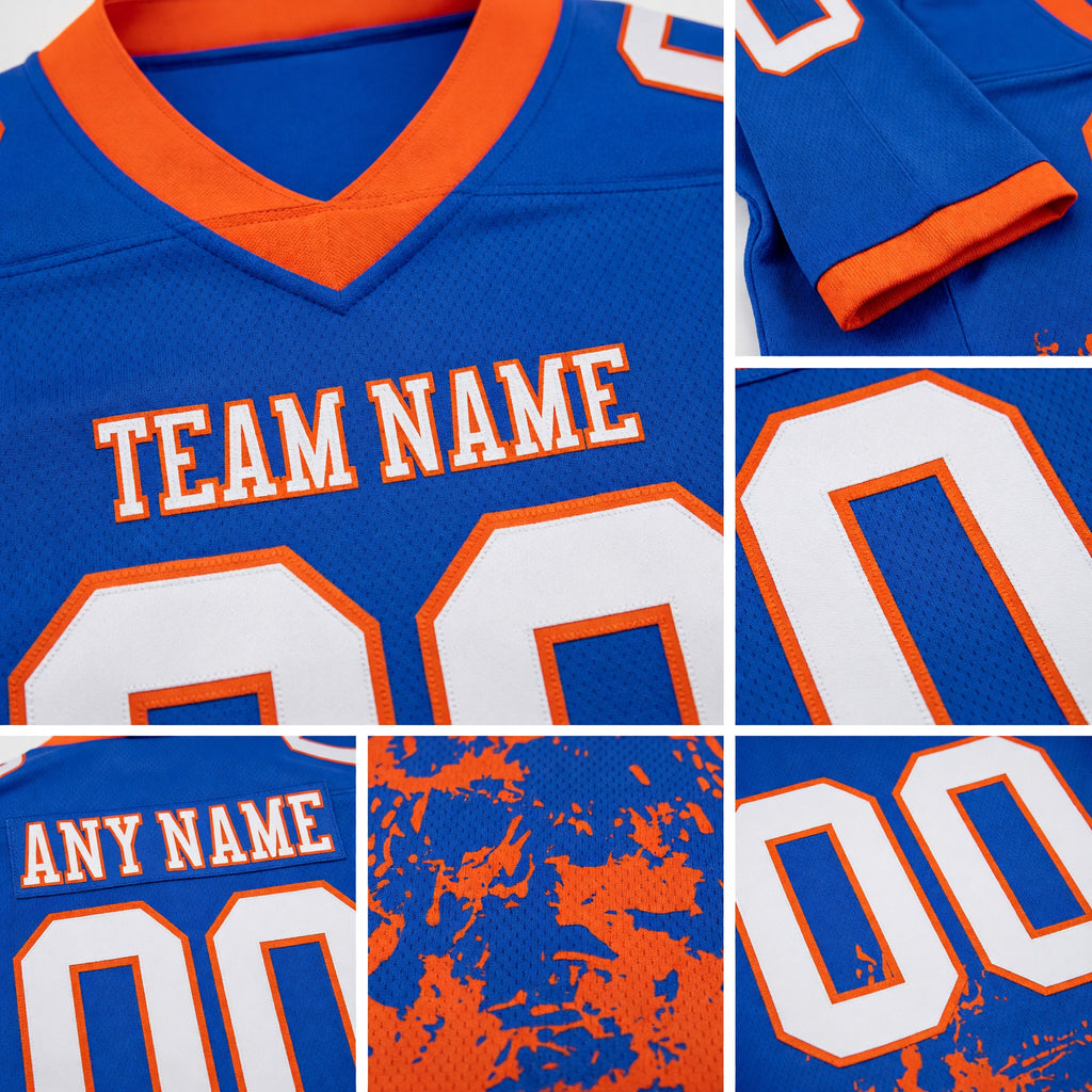 Custom Thunder Blue White-Orange 3D Pattern Splash Authentic Football Jersey detail