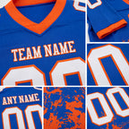 Custom Thunder Blue White-Orange 3D Pattern Splash Authentic Football Jersey detail