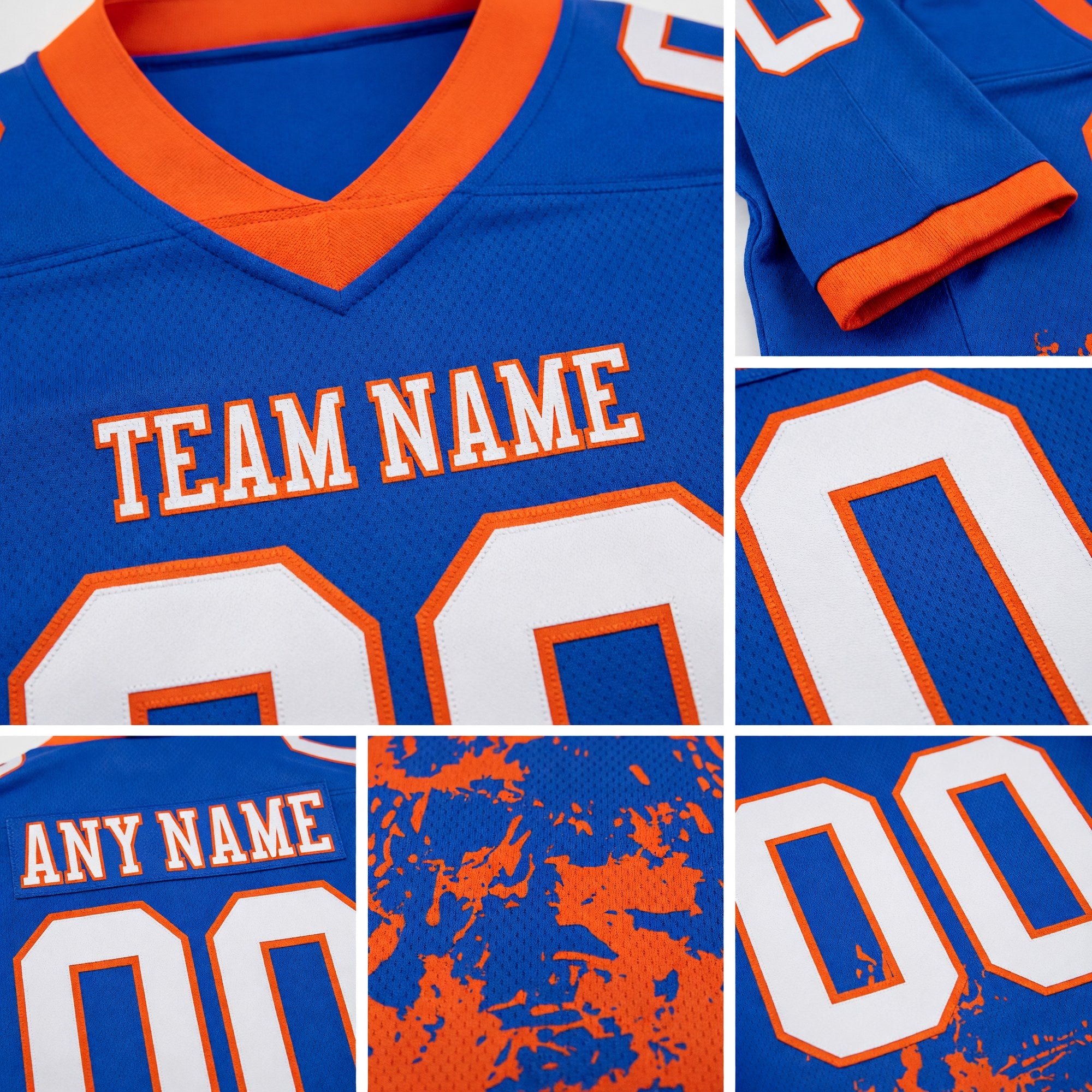 Custom Thunder Blue White-Orange 3D Pattern Splash Authentic Football Jersey detail