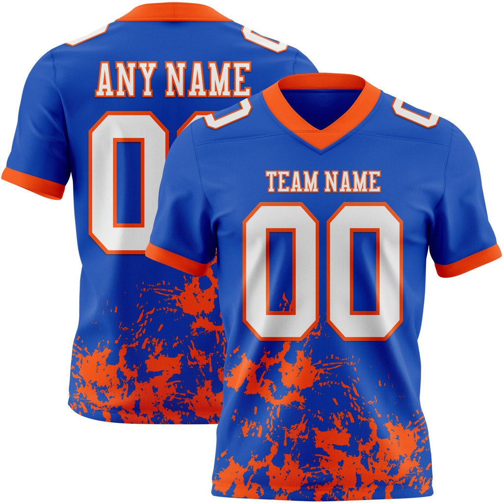 Custom Thunder Blue White-Orange 3D Pattern Splash Authentic Football Jersey photo 1