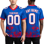 Custom Thunder Blue White-Red 3D Pattern Splash Authentic Football Jersey worn front and back