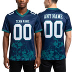 Custom Navy White-Teal 3D Pattern Splash Authentic Football Jersey worn front and back