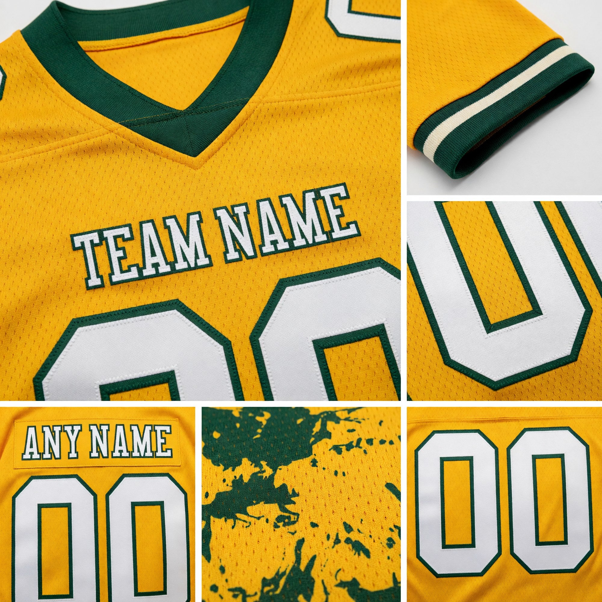 Custom Gold White-Green 3D Pattern Splash Authentic Football Jersey detail