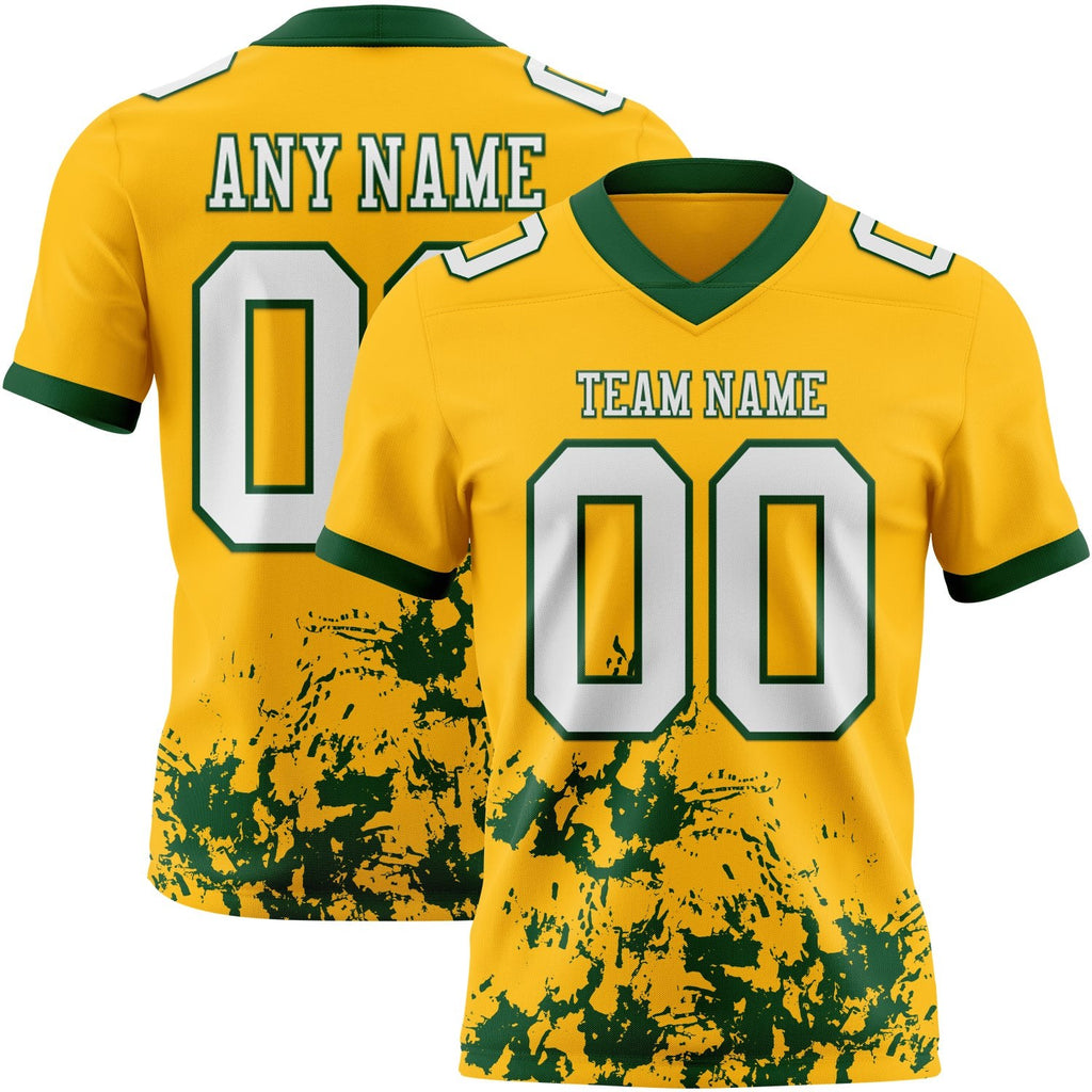 Custom Gold White-Green 3D Pattern Splash Authentic Football Jersey photo 1