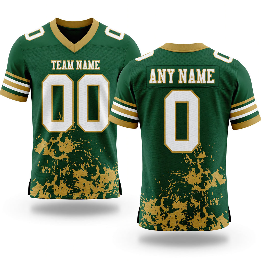 Custom Green White-Old Gold 3D Pattern Splash Authentic Football Jersey
