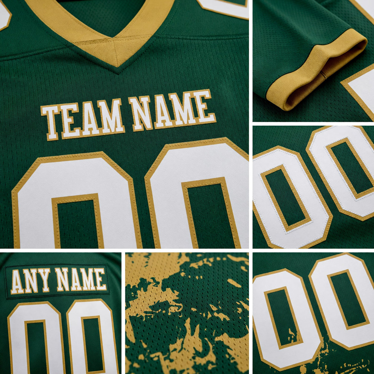 Custom Green White-Old Gold 3D Pattern Splash Authentic Football Jersey detail