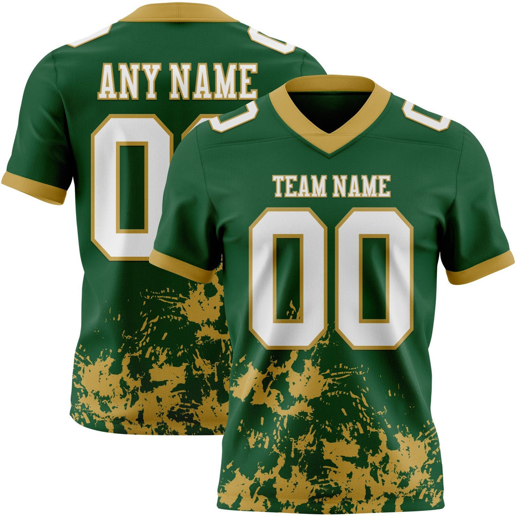Custom Green White-Old Gold 3D Pattern Splash Authentic Football Jersey photo 1