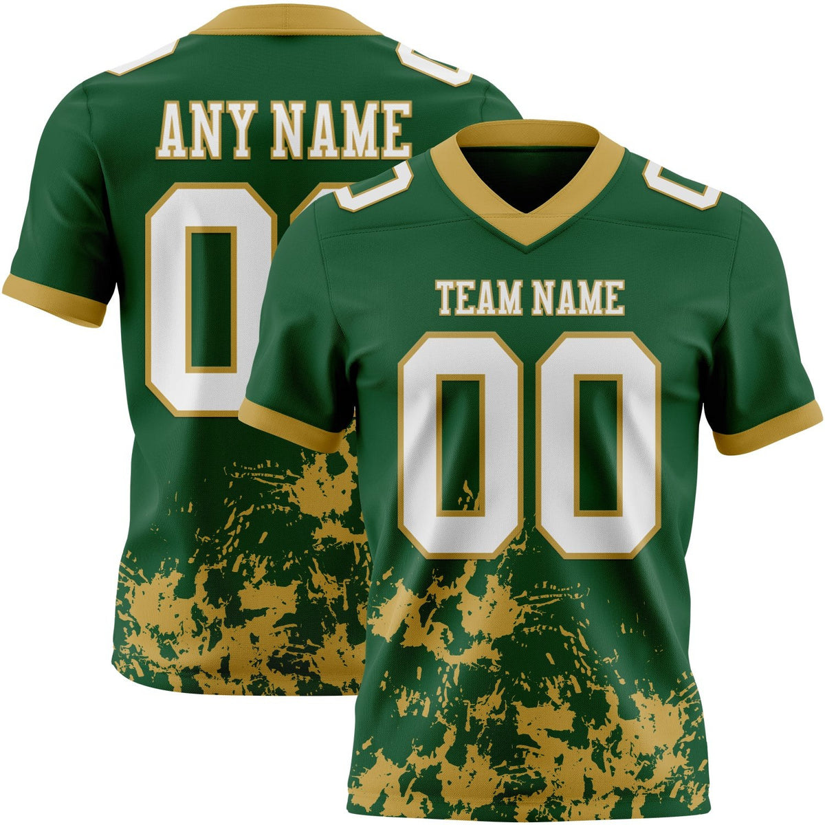 Custom Green White-Old Gold 3D Pattern Splash Authentic Football Jersey photo 1