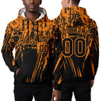 Custom Stitched Black Bay Orange 3D Pattern Design Splash Grunge Art Sports Pullover Sweatshirt Hoodie worn front and back