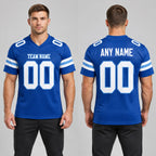 Custom Royal Mesh Authentic Football Jersey with White and Light Blue Lettering Design 0188 worn by male model