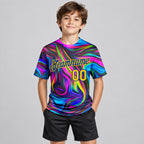 Custom Abstract Colorful Psychedelic Fluid Art Performance T-Shirt Design 0922 youth size worn by child model