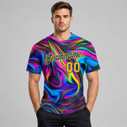 Custom Abstract Colorful Psychedelic Fluid Art Performance T-Shirt Design 0922 worn by male model