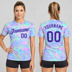 Custom Abstract Trendy Holographic Vaporwave Performance T-Shirt Design 0915 worn by female model