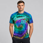 Custom Aqua and White Tie Dye Performance T-Shirt worn by male model