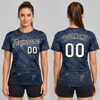 Custom Abstract Liquid Marbling Fluid Art Performance T-Shirt worn by female model
