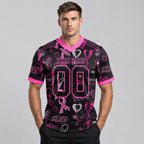 Custom Black Ribbon Breast Cancer Authentic Women Football Jersey with Pink Lettering worn by male model