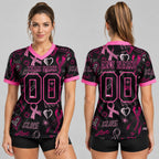 Custom Black Ribbon Breast Cancer Authentic Women Football Jersey with Pink Lettering worn by female model