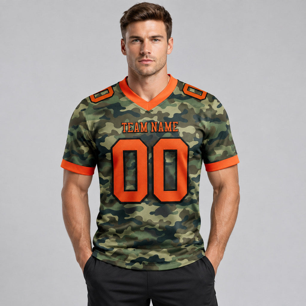 Custom Orange and Black Camo Salute To Service Authentic Football Jersey worn by male model