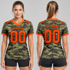 Custom Orange and Black Camo Salute To Service Authentic Football Jersey worn by female model
