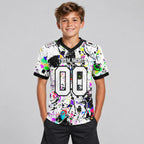 Custom White and Black Graffiti Splash Authentic Football Jersey youth size worn by child model