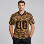 Custom Brown Leopard Print Authentic Football Jersey with Old Gold Lettering worn by male model