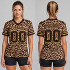 Custom Brown Leopard Print Authentic Football Jersey with Old Gold Lettering worn by female model