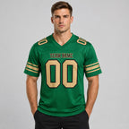 Custom Kelly Green Mesh Authentic Football Jersey with Old Gold and Black Lettering Design 0316 worn by male model