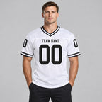 Custom White Mesh Authentic Football Jersey with Black Lettering Design 1891 worn by male model