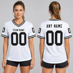 Custom White Mesh Authentic Football Jersey with Black Lettering Design 1891 worn by female model