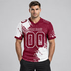 Custom Crimson Abstract Brush Stroke Authentic Football Jersey with White Lettering worn by male model