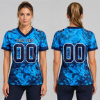 Custom Navy and White Graffiti Authentic Football Jersey worn by female model