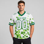 Custom White St. Patrick's Day Authentic Football Jersey with Kelly Green Lettering worn by male model