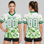 Custom White St. Patrick's Day Authentic Football Jersey with Kelly Green Lettering worn by female model