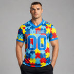 Custom Powder Blue Autism Supporter Awareness Authentic Football Jersey with White Lettering worn by male model