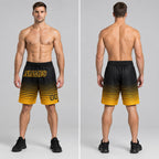 Custom Black Fade Pinstripe Authentic Basketball Shorts with Gold Lettering worn by male model