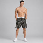 Custom Black and White Camo Salute To Service Authentic Basketball Shorts worn by male model