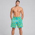 Custom Lakes Blue Duck Authentic Basketball Shorts with Yellow and White Lettering worn by male model
