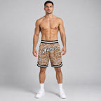 Custom White and Black Camo Salute To Service Authentic Basketball Shorts worn by male model