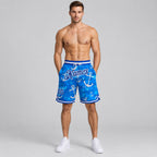 Custom Royal Anchors Authentic Basketball Shorts with Royal and White Lettering worn by male model